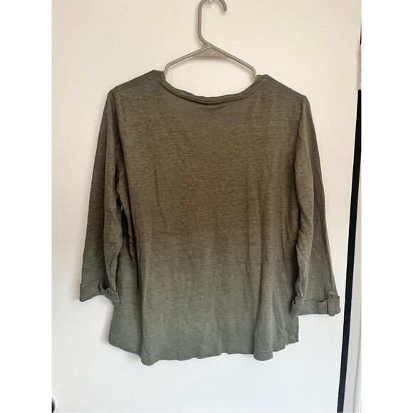 Chico's Large Size 2 Half Sleeve Linen Green Blouse Roll Tab Sleeve Natural NEW - Picture 4 of 4